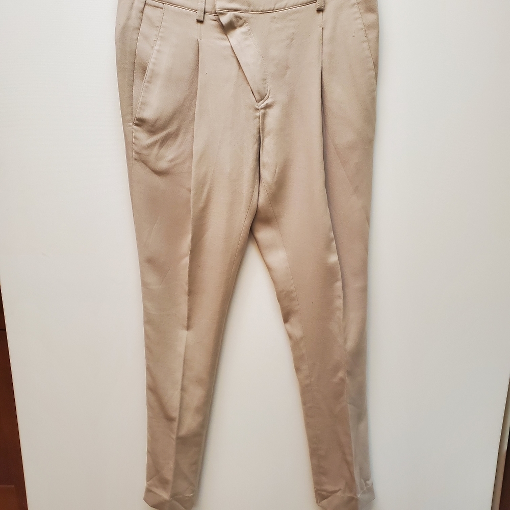 Helmut Lang Asymmetrical Tan pleated front Pants